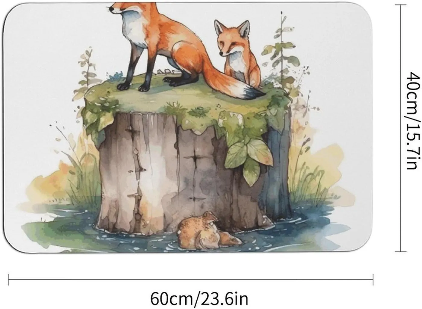 Diatomaceous Stone Bath Mat Quick Drying Shower Mat Hand Drawn Fox Bathroom Rugs for Toilets, Bathrooms, Guest Rooms