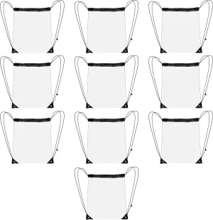 DISCOUNT PROMOS Plastic Drawstring Backpacks Set of 10, Bulk Pack - Multi-Functional, Drawstring, Perfect for Travel, Gym, and More - Black