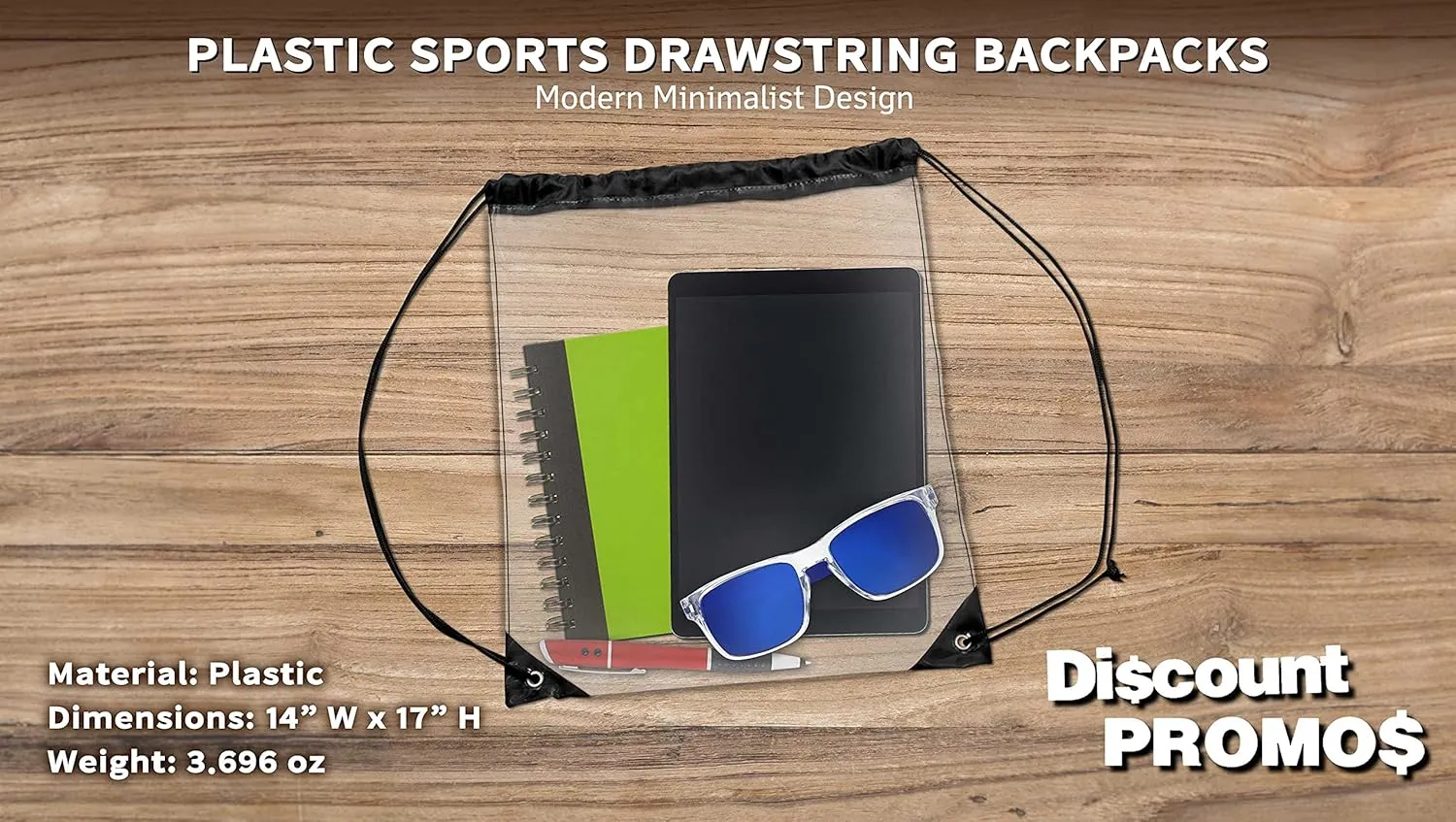 DISCOUNT PROMOS Plastic Drawstring Backpacks Set of 10, Bulk Pack - Multi-Functional, Drawstring, Perfect for Travel, Gym, and More - Black