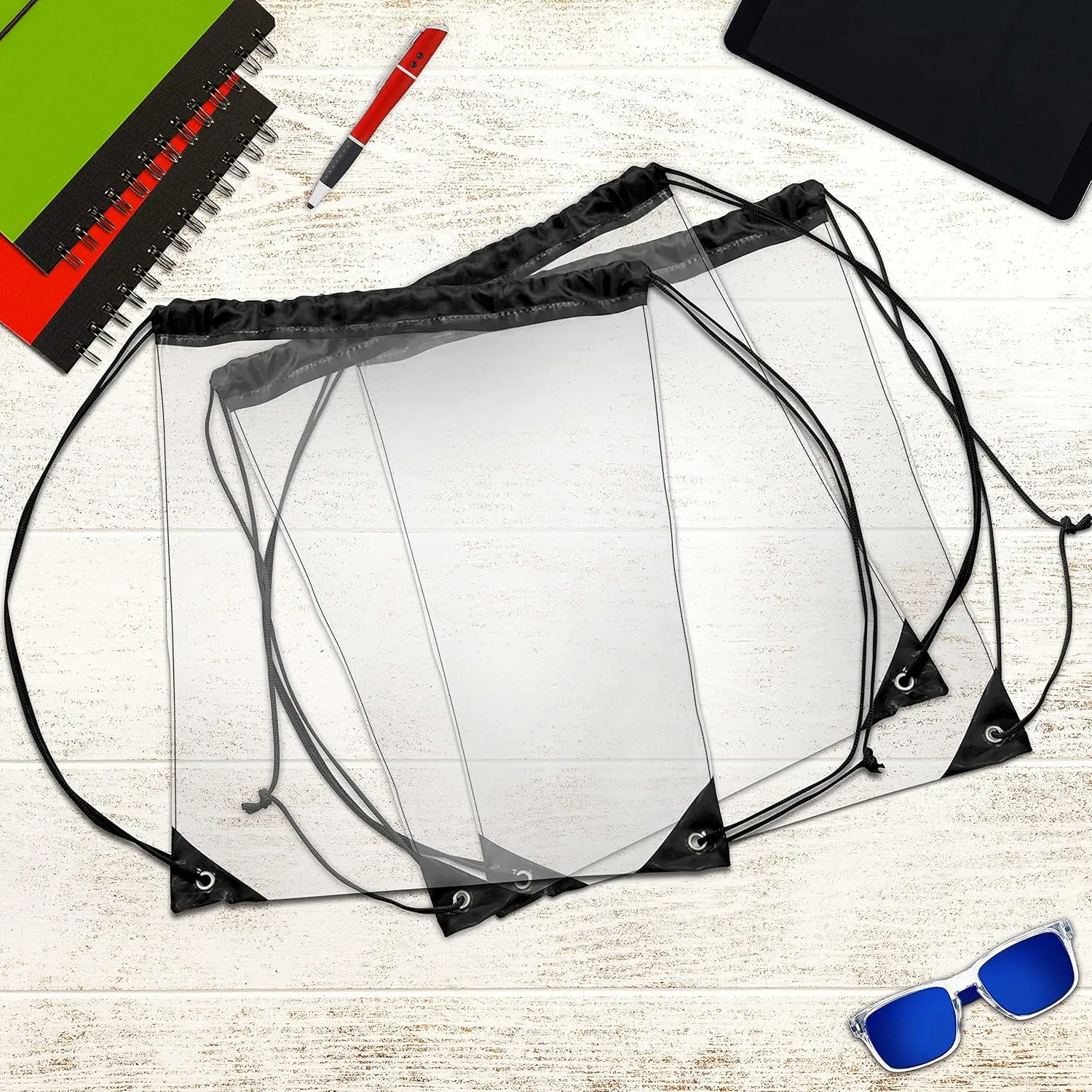 DISCOUNT PROMOS Plastic Drawstring Backpacks Set of 10, Bulk Pack - Multi-Functional, Drawstring, Perfect for Travel, Gym, and More - Black