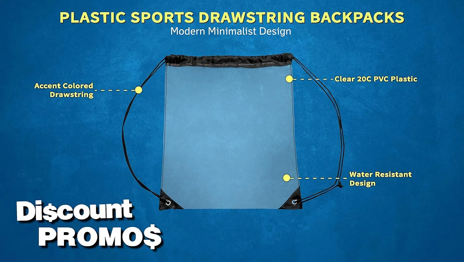 DISCOUNT PROMOS Plastic Drawstring Backpacks Set of 10, Bulk Pack - Multi-Functional, Drawstring, Perfect for Travel, Gym, and More - Black