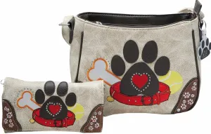 Dog Paw Print Handbag Small Crossbody Bag Shoulder Purse Women Wallet Set