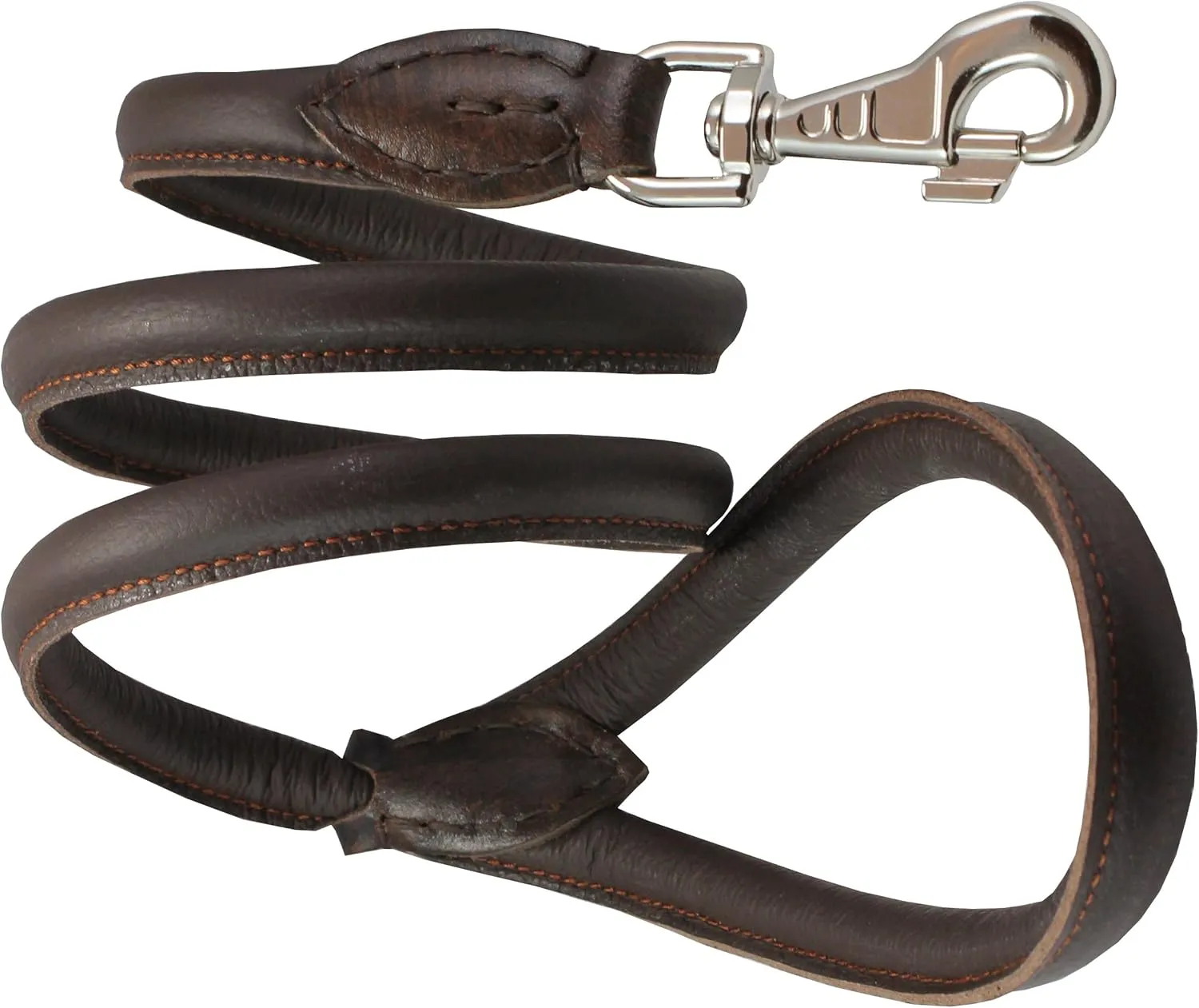 Dogs My Love 4ft Long Round Genuine Rolled Leather Dog Leash Brown (Large: 1/2" (12mm))