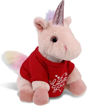 DolliBu I Love You Super Soft Pink Unicorn Plush- Cute Stuffed Pink Unicorn Animal with Red Shirt for Valentine, Anniversary, Romantic Date, Boyfriend, or Girlfriend Gift - 9 inches