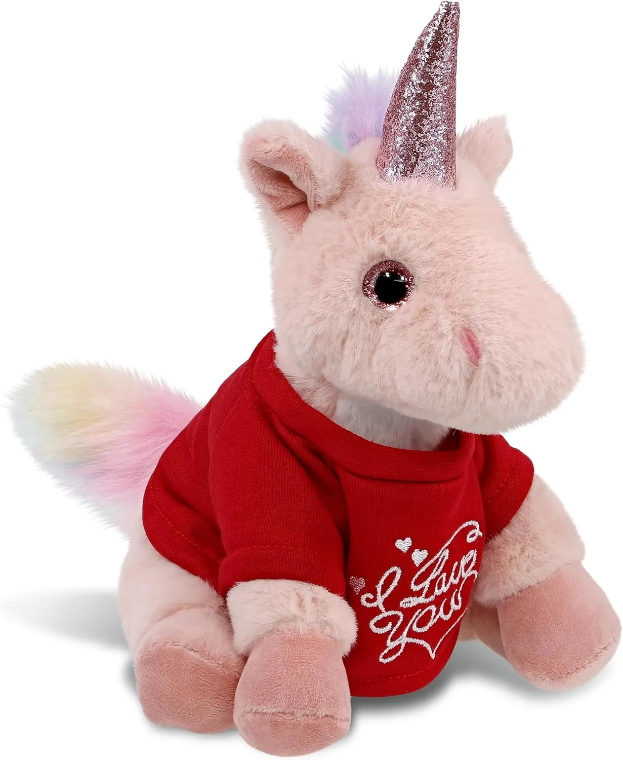 DolliBu I Love You Super Soft Pink Unicorn Plush- Cute Stuffed Pink Unicorn Animal with Red Shirt for Valentine, Anniversary, Romantic Date, Boyfriend, or Girlfriend Gift - 9 inches