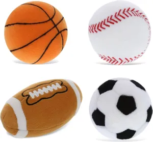 DolliBu Sports Balls Plush - Fluffy Soft Toys for Playing Catch With Kids, Squishy Playtime Toys for Girls and Boys, Stuffed Room Decor - 4 Pc Set