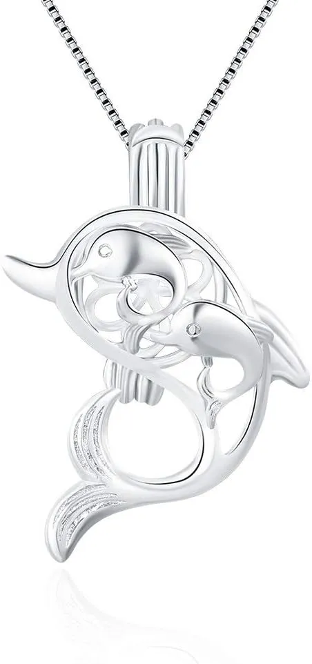 Dolphin Mother Love Cage Pendants for Pearl Jewelry Making Sterling Silver, Design Cage Pendants for Women