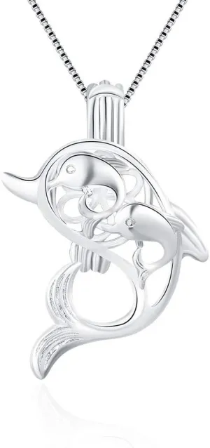 Dolphin Mother Love Cage Pendants for Pearl Jewelry Making Sterling Silver, Design Cage Pendants for Women