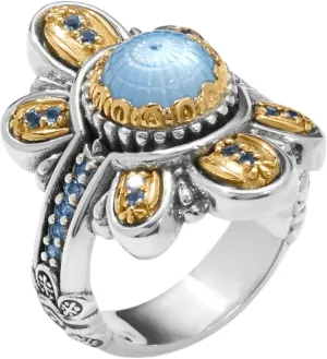 Dome Silver 18k Gold MOP Blue Spinel Ring DKJ975-629 S7