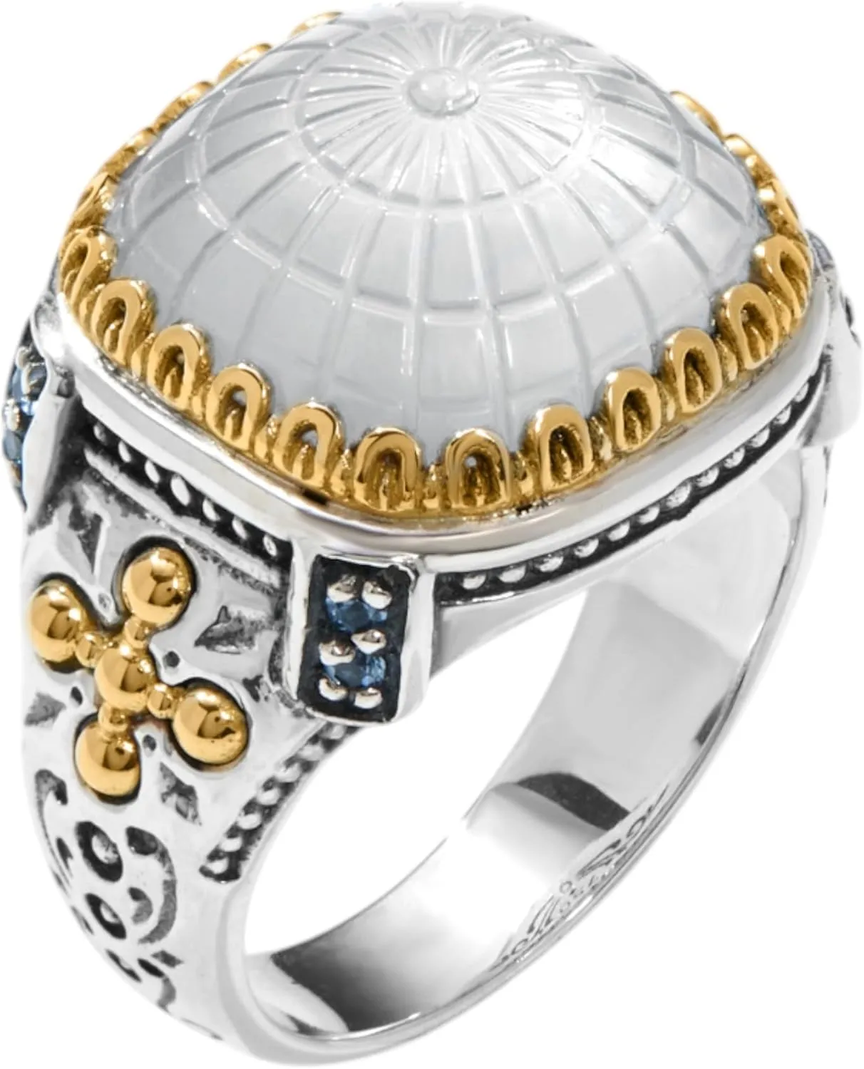 Dome Sterling Silver 18k Gold MOP Blue Spinel Ring DKJ978-630 S7