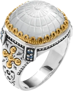 Dome Sterling Silver 18k Gold MOP Blue Spinel Ring DKJ978-630 S7