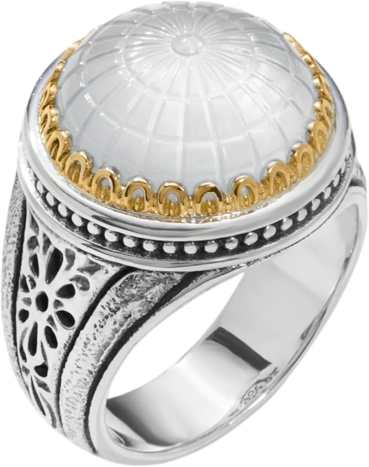 Dome Sterling Silver 18k Gold Mother of Pearl Ring DKJ972-313 S7
