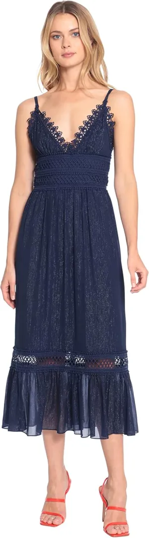 Donna Morgan Women's Lace Trim Midi Dress with Ruffle Hem