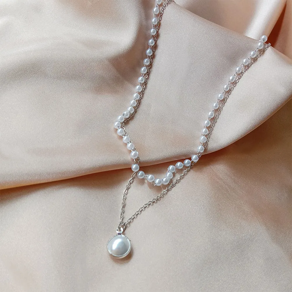 Double Layer Pearl Pendant Necklace