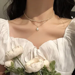 Double Layer Pearl Pendant Necklace