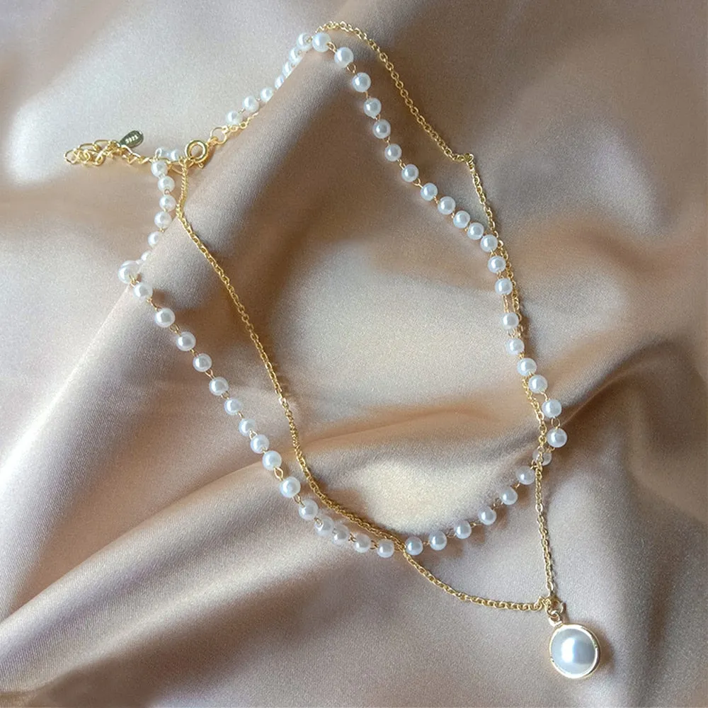 Double Layer Pearl Pendant Necklace