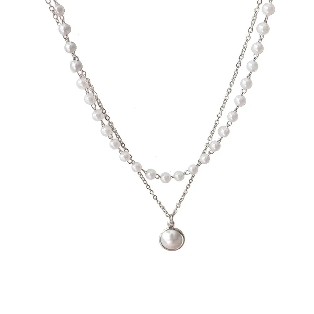 Double Layer Pearl Pendant Necklace
