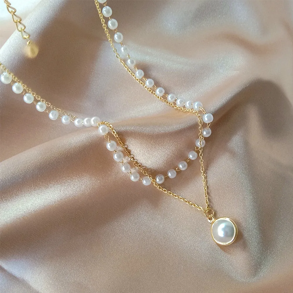 Double Layer Pearl Pendant Necklace