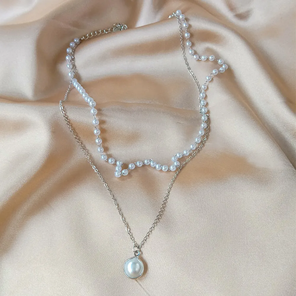 Double Layer Pearl Pendant Necklace