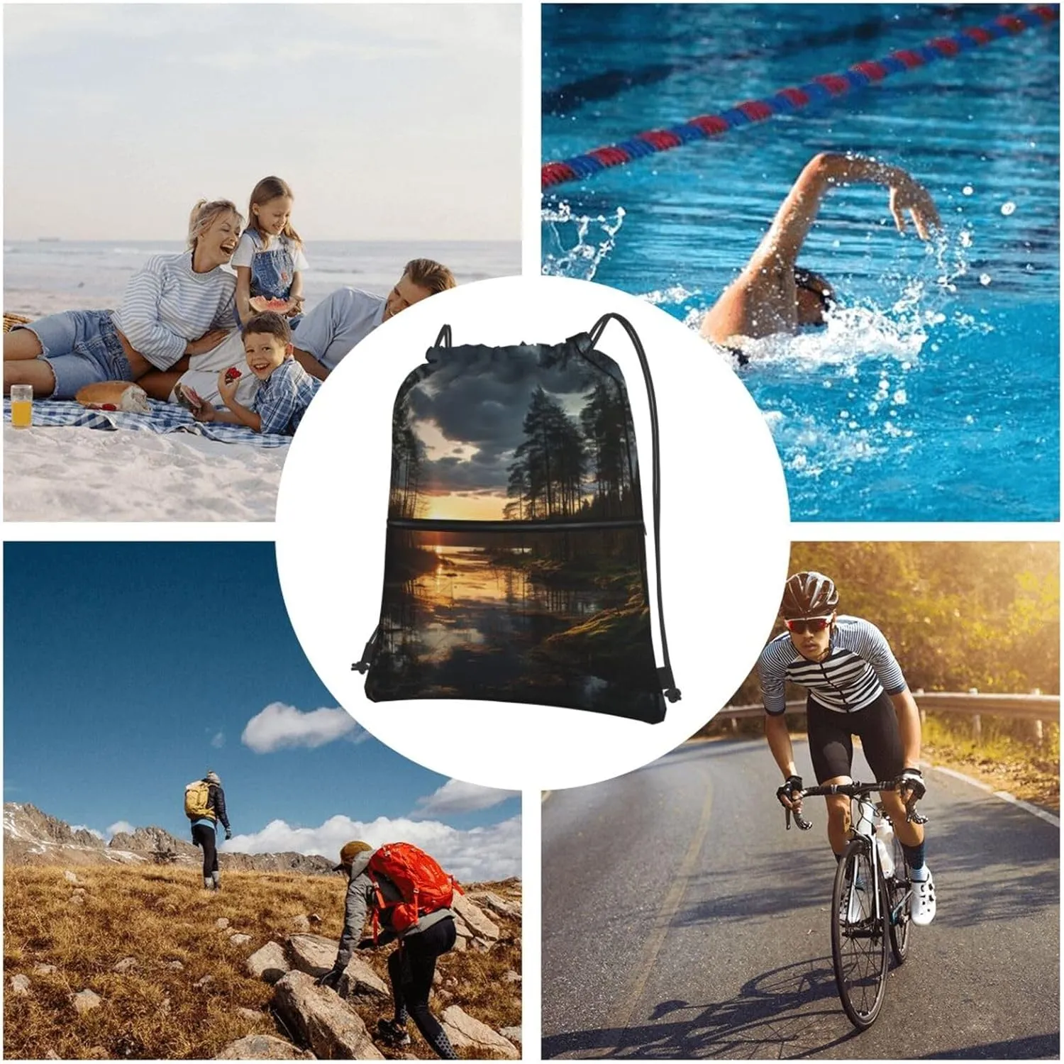 Drawstring Backpack Resistant Sackpack Evening time in forest Sports Gym Bag String Bag for Women Men