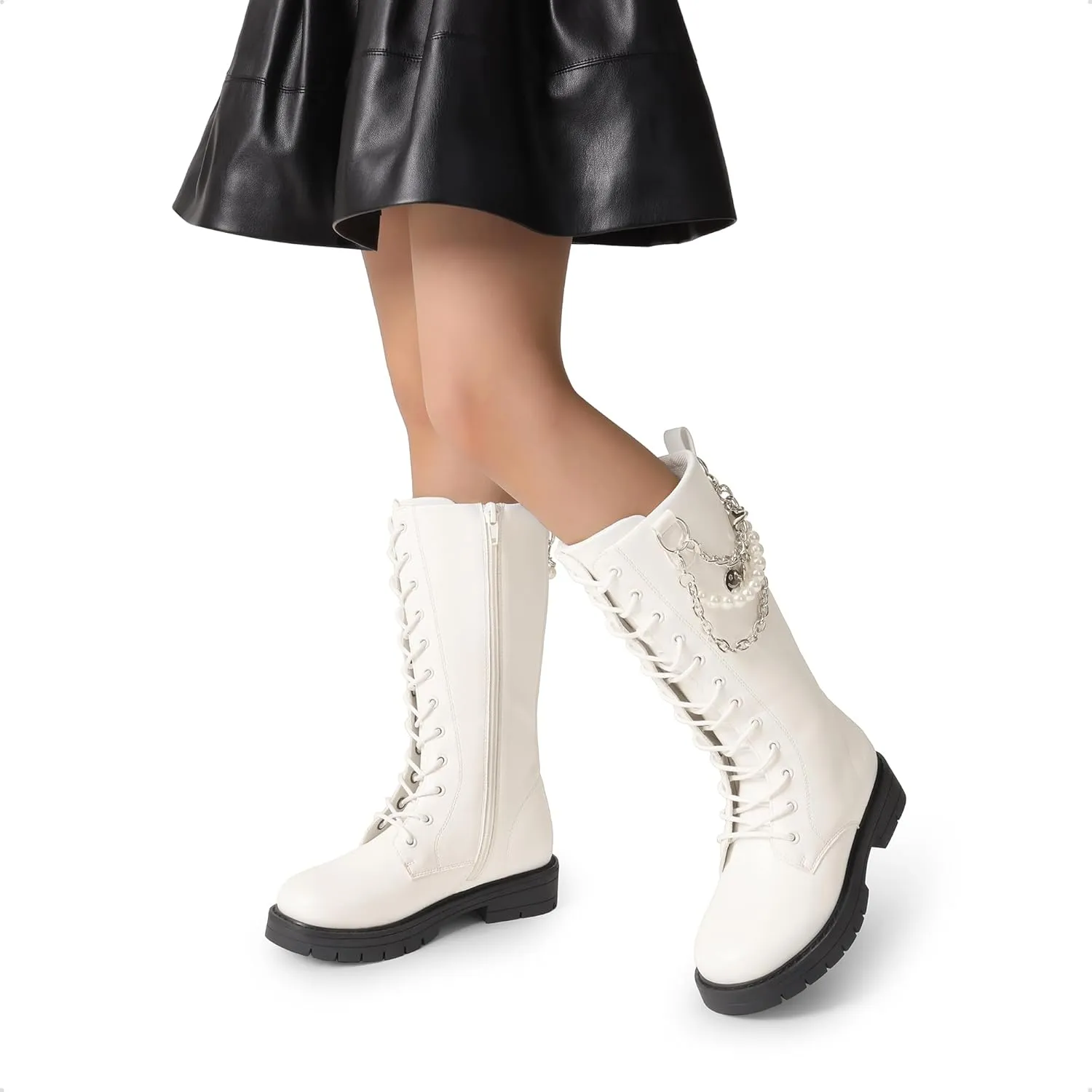 DREAM PAIRS Girls Riding Boots Knee High Side Zipper Mid Calf Shoes Little Kid/Big Kid