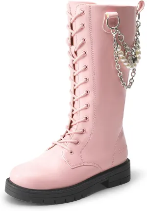 DREAM PAIRS Girls Riding Boots Knee High Side Zipper Mid Calf Shoes Little Kid/Big Kid