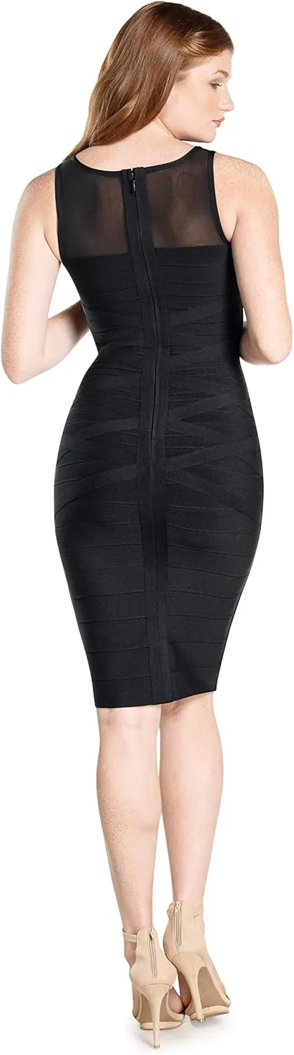 Dress the Population Women's Ximena Sleeveless Round Neck Crisscross Lattice Bandage Above Knee Bodycon Dress