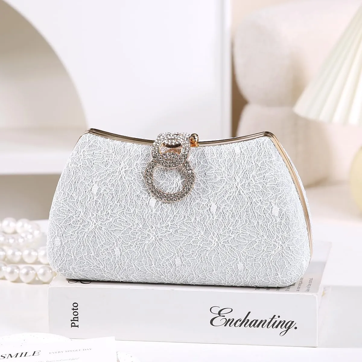 Dreubea Women's Fashion Evening Bag Rhinestone Decrated Clutch Handbag with Chain