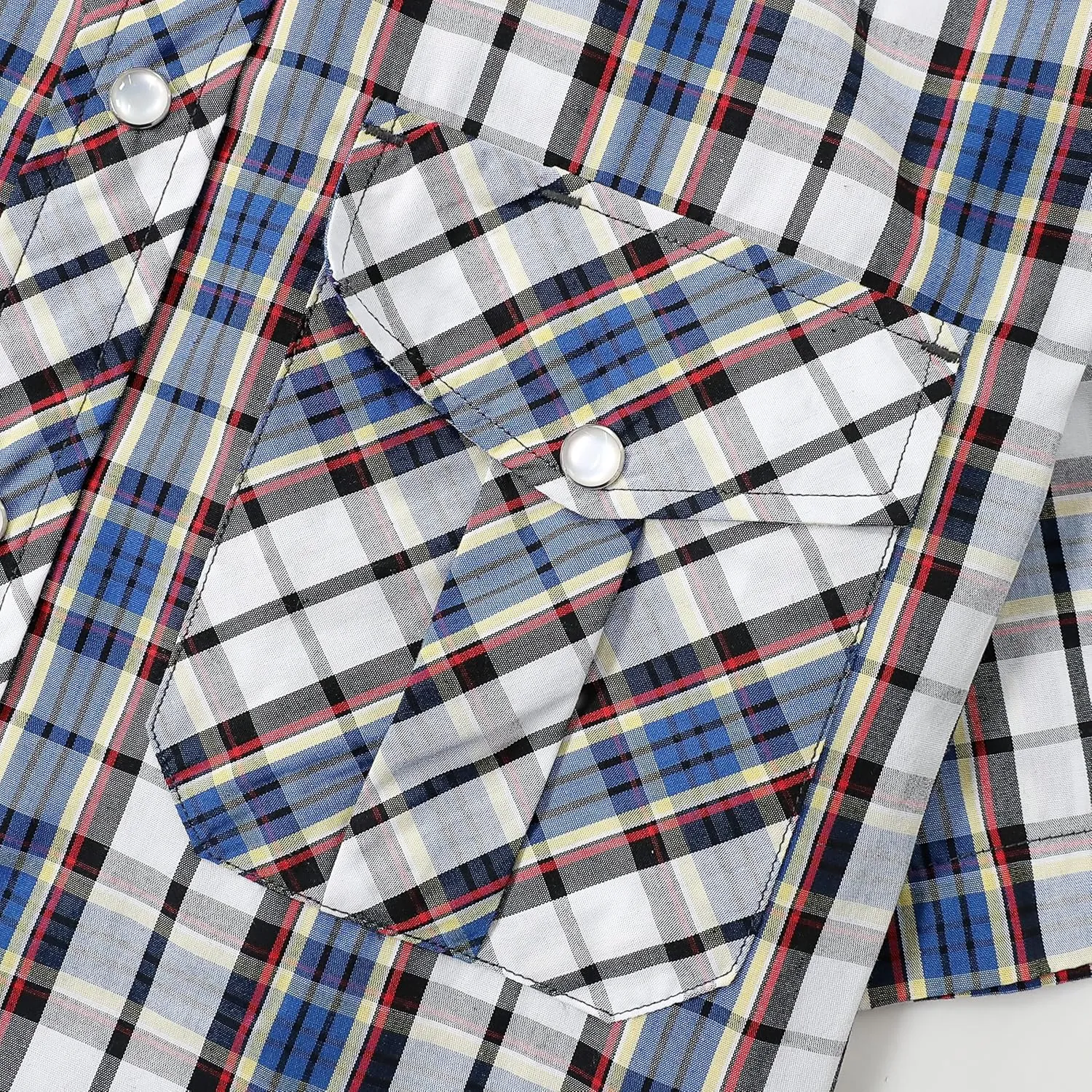 Dubinik® Western Shirts for Men Short Sleeve Plaid Pearl Snap Shirts for Men Button Up Shirt Cowboy Casual Work Shirt