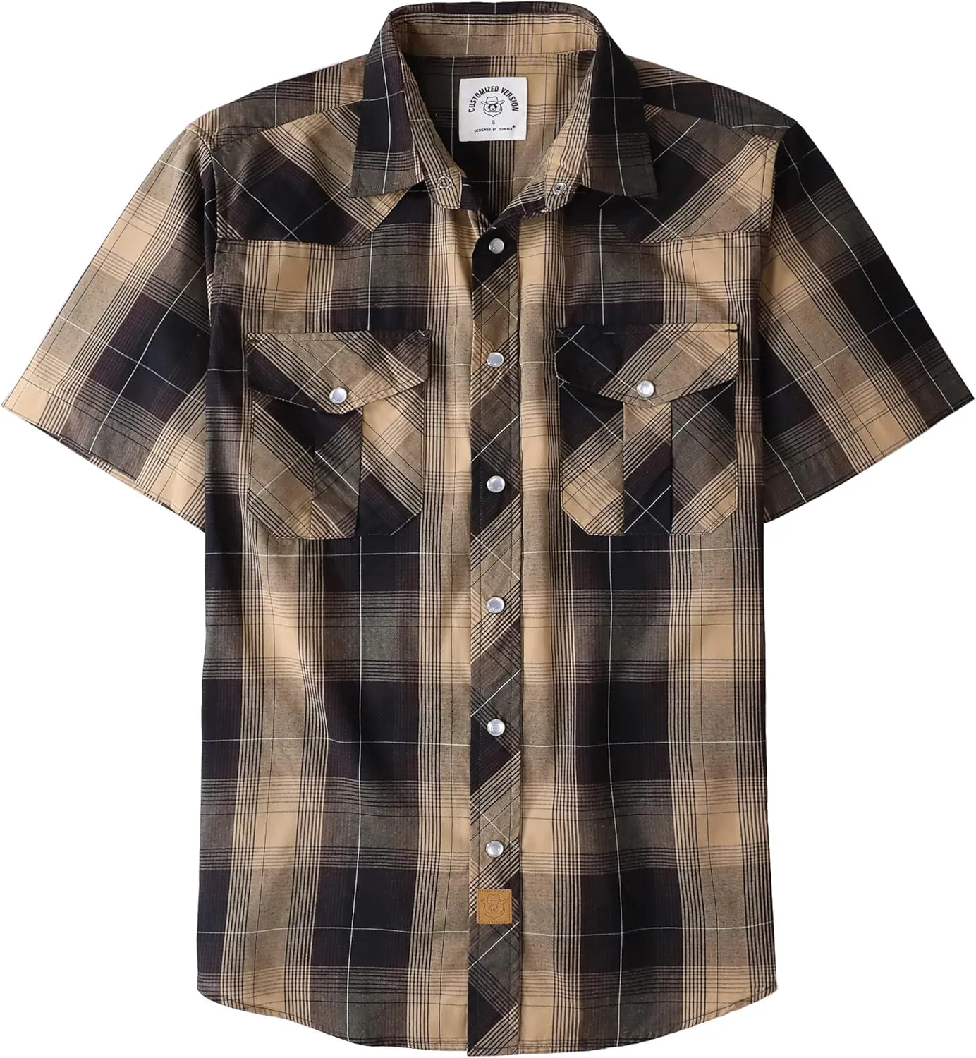 Dubinik® Western Shirts for Men Short Sleeve Plaid Pearl Snap Shirts for Men Button Up Shirt Cowboy Casual Work Shirt