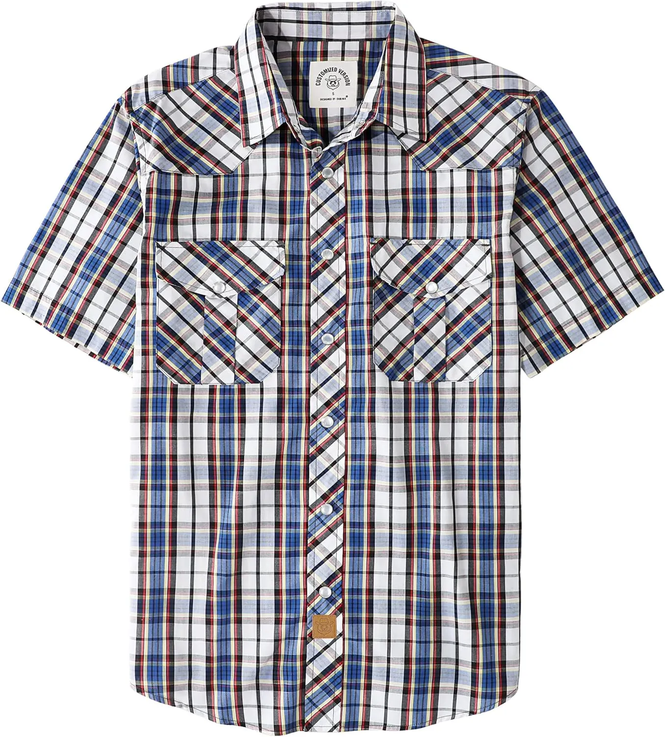 Dubinik® Western Shirts for Men Short Sleeve Plaid Pearl Snap Shirts for Men Button Up Shirt Cowboy Casual Work Shirt