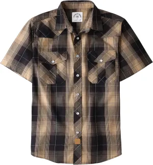 Dubinik® Western Shirts for Men Short Sleeve Plaid Pearl Snap Shirts for Men Button Up Shirt Cowboy Casual Work Shirt