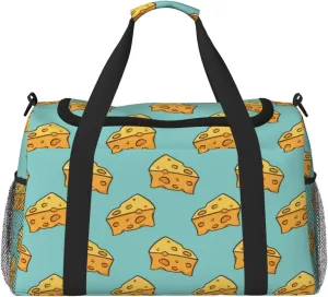 Duffle Bag for Travel, Cute Cheese Light Blue Weekender Overnight Duffel Bag, Carry On Bag Gym Bag for Women Men, Personal Item Travel Bag