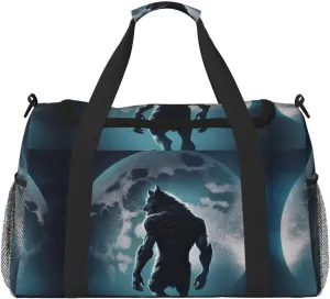 Duffle Bag for Travel, Moon Wolf Warrior Weekender Overnight Duffel Bag, Carry On Bag Gym Bag for Women Men, Personal Item Travel Bag