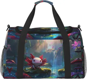 Duffle Bag for Travel, Pond Cute Axolotl Weekender Overnight Duffel Bag, Carry On Bag Gym Bag for Women Men, Personal Item Travel Bag