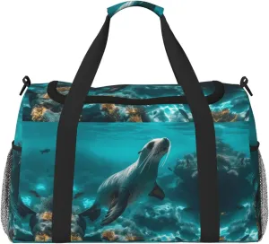 Duffle Bag for Travel, Sunshine Blue Ocean Seal Weekender Overnight Duffel Bag, Carry On Bag Gym Bag for Women Men, Personal Item Travel Bag