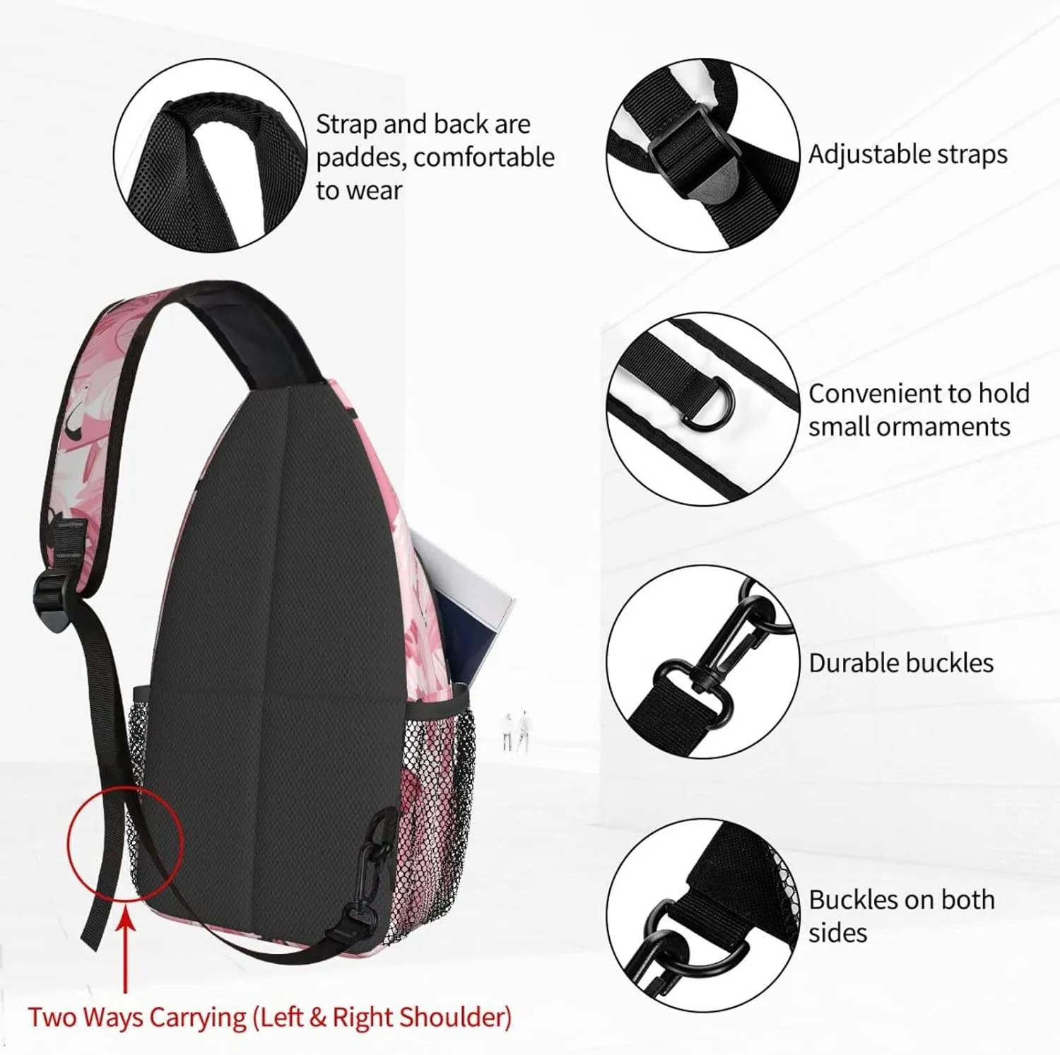 Dujiea Crossbody Backpack For Men Women Sling Bag, Pink Flamingo Chest Bag Shoulder Bag Lightweight One Strap Backpack Multipurpose Travel Hiking Daypack