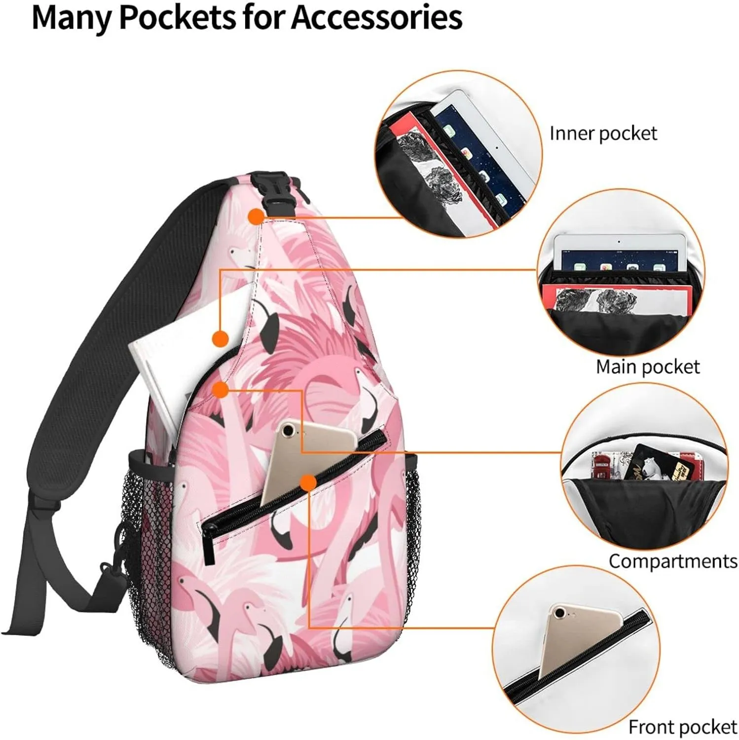 Dujiea Crossbody Backpack For Men Women Sling Bag, Pink Flamingo Chest Bag Shoulder Bag Lightweight One Strap Backpack Multipurpose Travel Hiking Daypack
