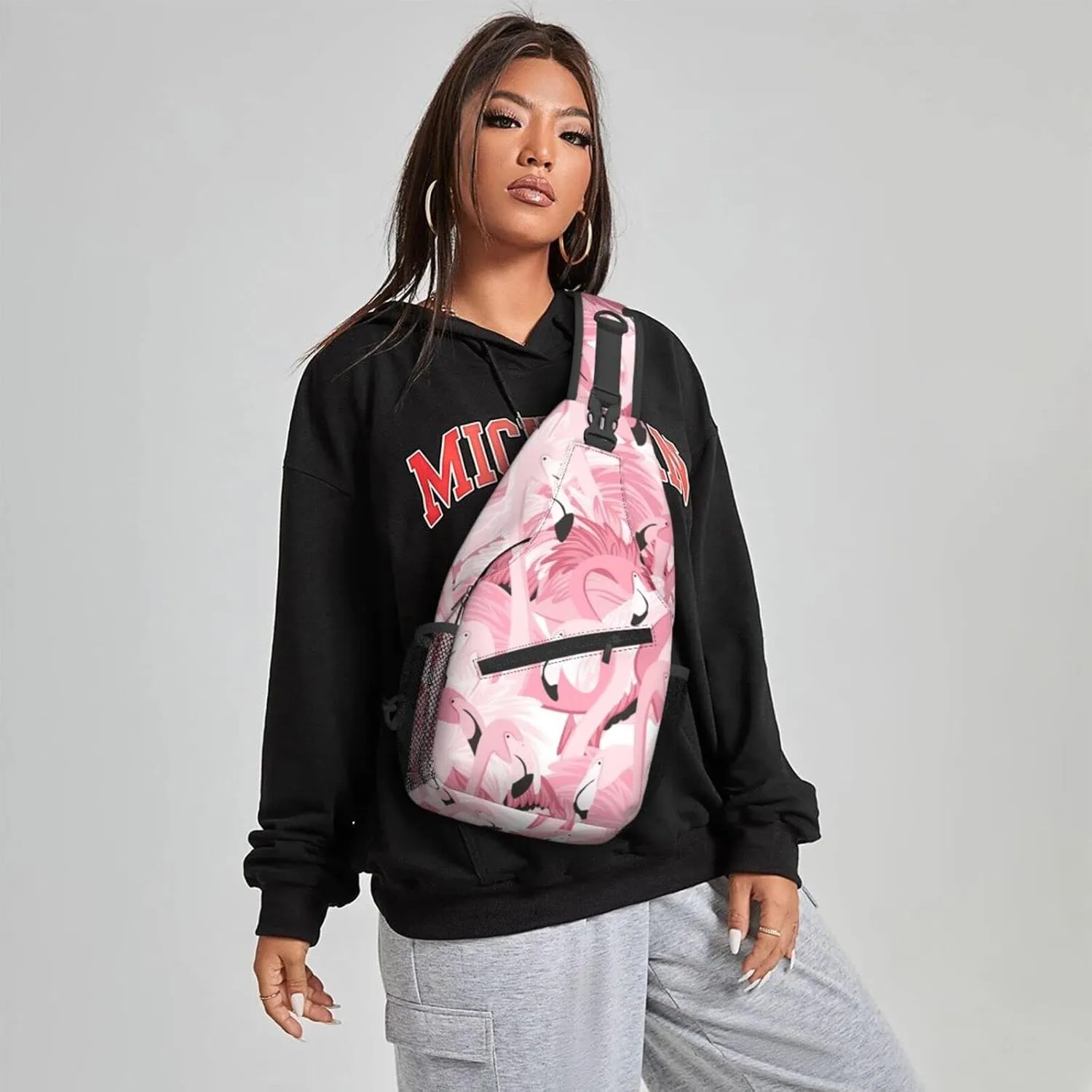 Dujiea Crossbody Backpack For Men Women Sling Bag, Pink Flamingo Chest Bag Shoulder Bag Lightweight One Strap Backpack Multipurpose Travel Hiking Daypack