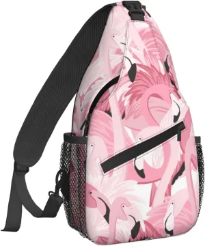 Dujiea Crossbody Backpack For Men Women Sling Bag, Pink Flamingo Chest Bag Shoulder Bag Lightweight One Strap Backpack Multipurpose Travel Hiking Daypack