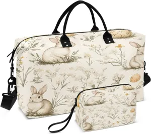 Easter Bunny and Egg Travel Duffel Bags 2PCS,Sports Duffel Bags for Men Women,Weekender Overnight Bag Gym Tote Bag with Toiletry Bag