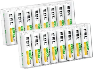 EBL AA Rechargeable Batteries 2800mAh Ready2Charge Quality AA Batteries - 16 Counts