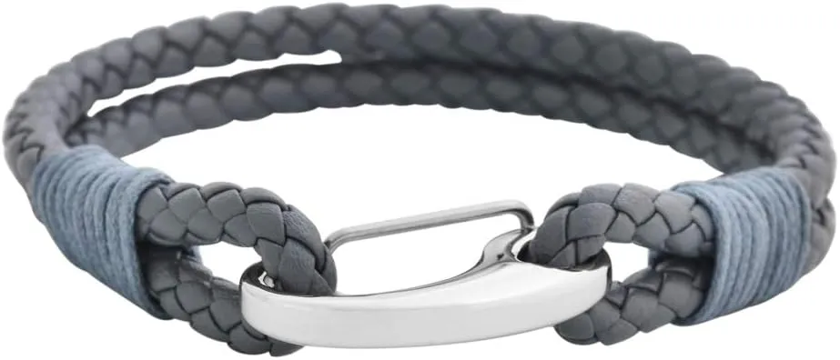 Edforce Braided Genuine Leather 2-Strand Cuff Bracelet with Stainless Steel Clasp
