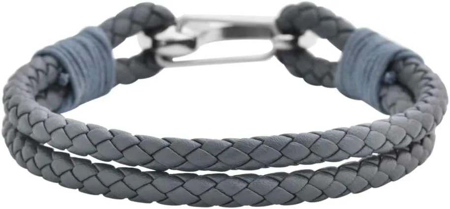 Edforce Braided Genuine Leather 2-Strand Cuff Bracelet with Stainless Steel Clasp