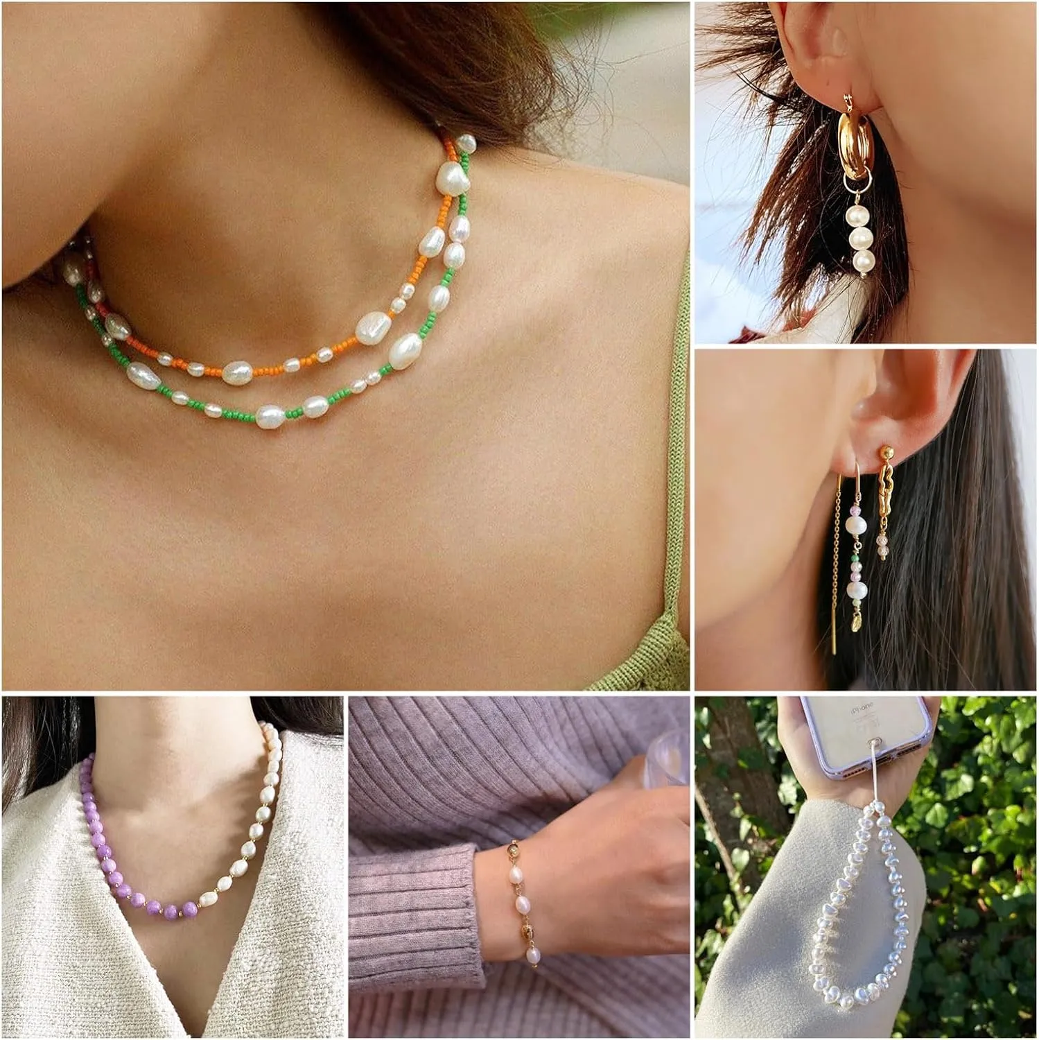 Elecrelive 50 pcs Pearl Beads for Jewelry Making 7-9.5 mm Natural Cultured Freshwater Pearl Beads Loose Gemstone Bead Holes 0.6 mm for Crafts Necklaces Bracelets Earrings Making