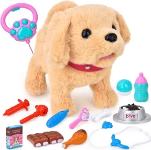 Electronic Plush Toy Talking Golden Retriever Pet for Girls Kids Interactive Toys Repeats What You Say,Singing,Walking,Barking,Shaking Tail,Pretend Doctor Kit