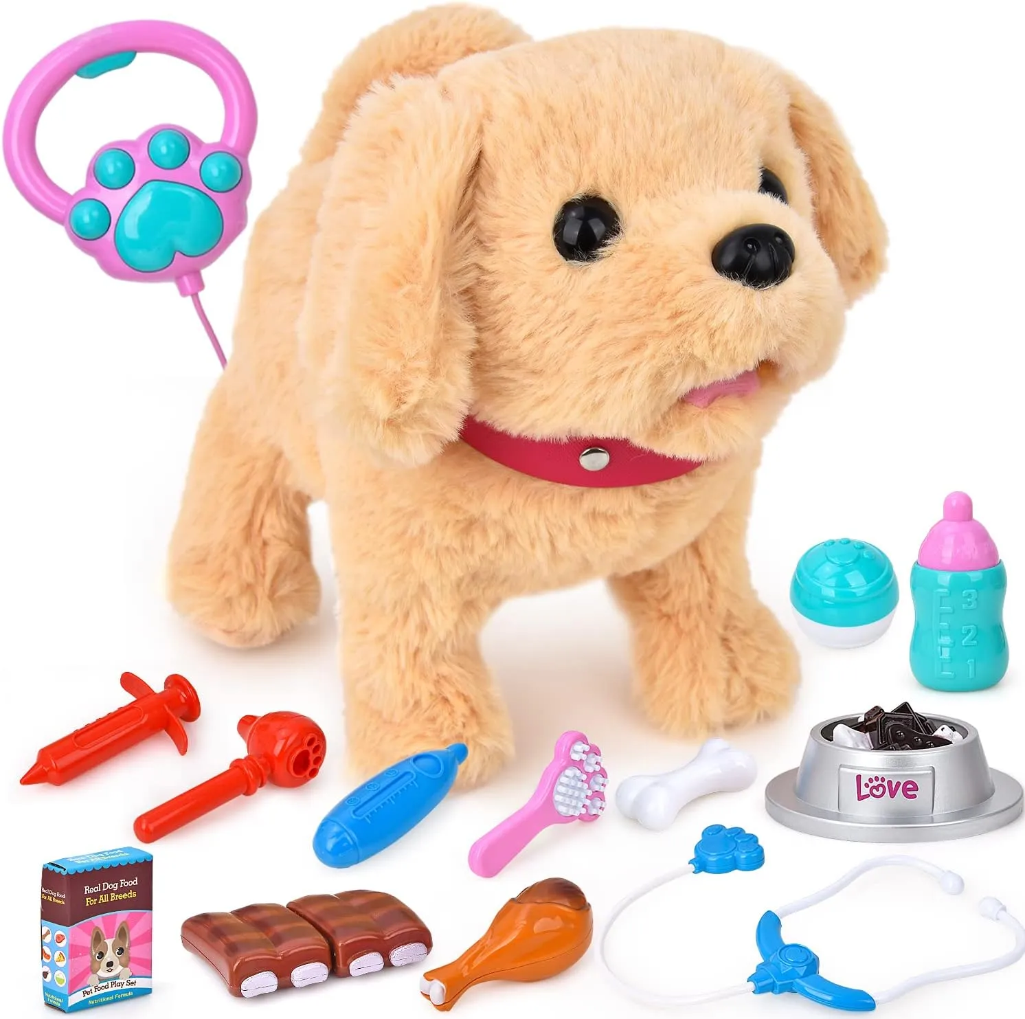 Electronic Plush Toy Talking Golden Retriever Pet for Girls Kids Interactive Toys Repeats What You Say,Singing,Walking,Barking,Shaking Tail,Pretend Doctor Kit