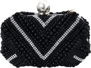 Elegant Pearl Beaded Evening Handbag with Rhinestones - Bridal Wedding Small Crossbody Shoulder Bag for Ladies