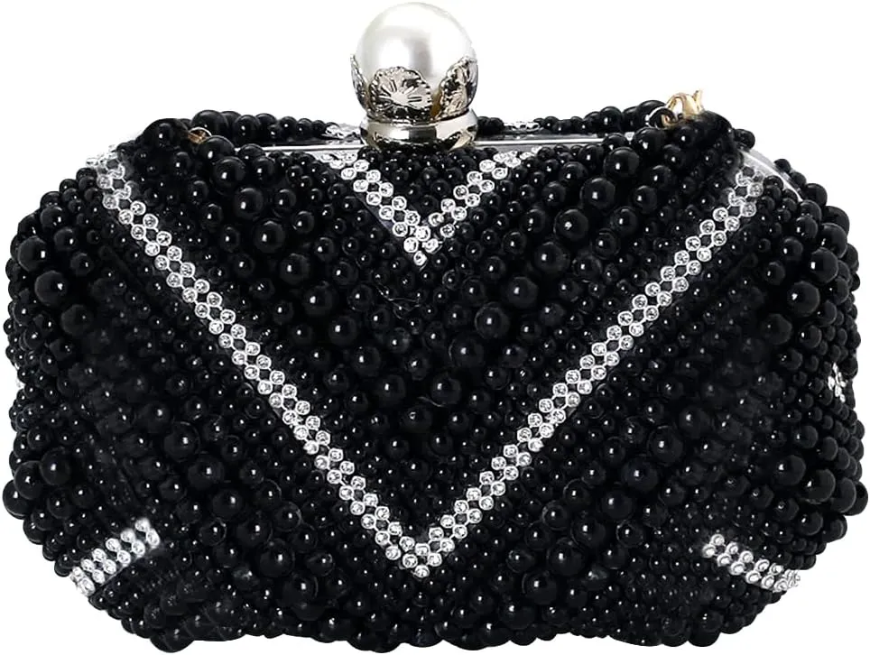Elegant Pearl Beaded Evening Handbag with Rhinestones - Bridal Wedding Small Crossbody Shoulder Bag for Ladies