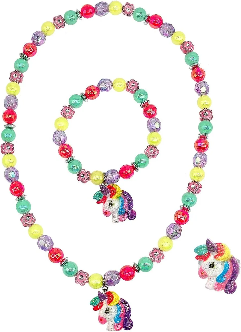 Elesa Miracle Little Girl Plush Purse Handbag Kids Necklace Pretend Play Toy Playset Jewelry Crossbody Purse for Children Toddler Baby Girls, Unicorn